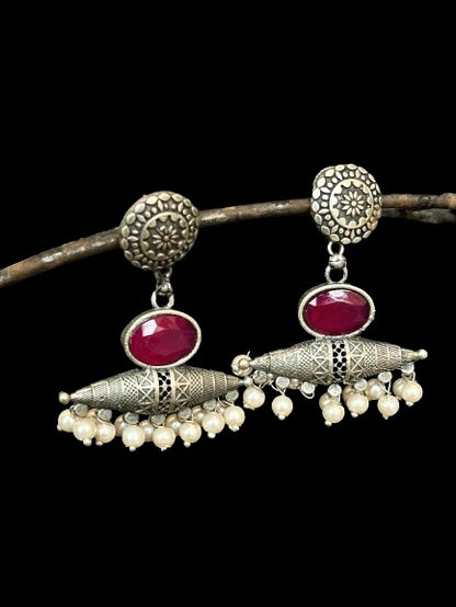 Monalisa Stone Black Polish Antique Look Earring