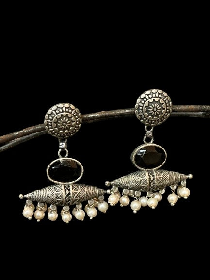 Monalisa Stone Black Polish Antique Look Earring