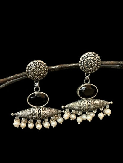 Monalisa Stone Black Polish Antique Look Earring