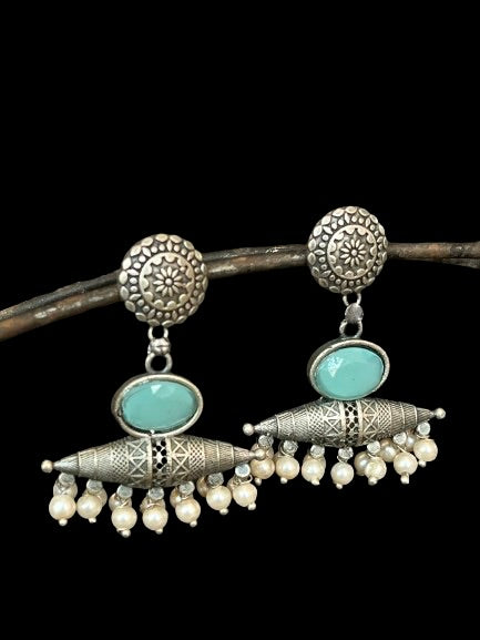 Monalisa Stone Black Polish Antique Look Earring