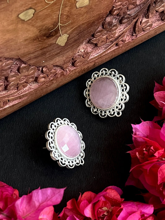 Oxidized Black Polish Stud Earring with Big Monalisa Stones