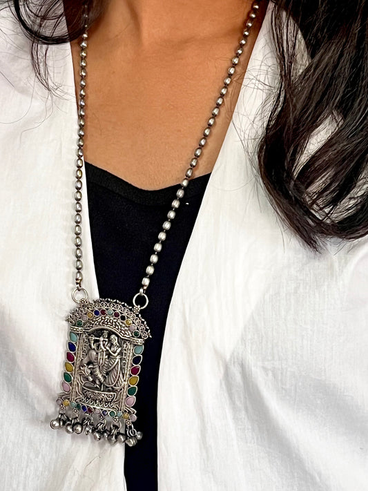 Black Polish Radha Krishna Pendant Antique Necklace