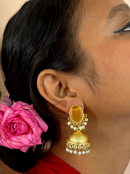 Monalisa Stone Top and Golden Jhumki Earring