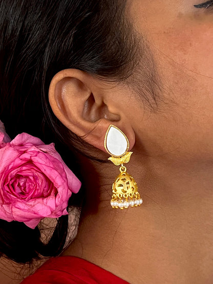 Shell Top with Golden Jhumki Earring