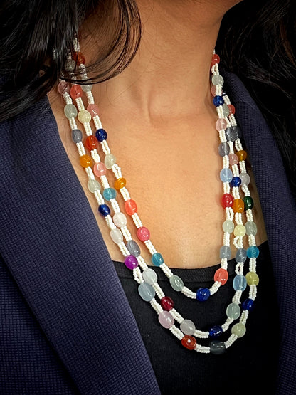 Glass Beads Multi colour Trendy Three Layered Mala