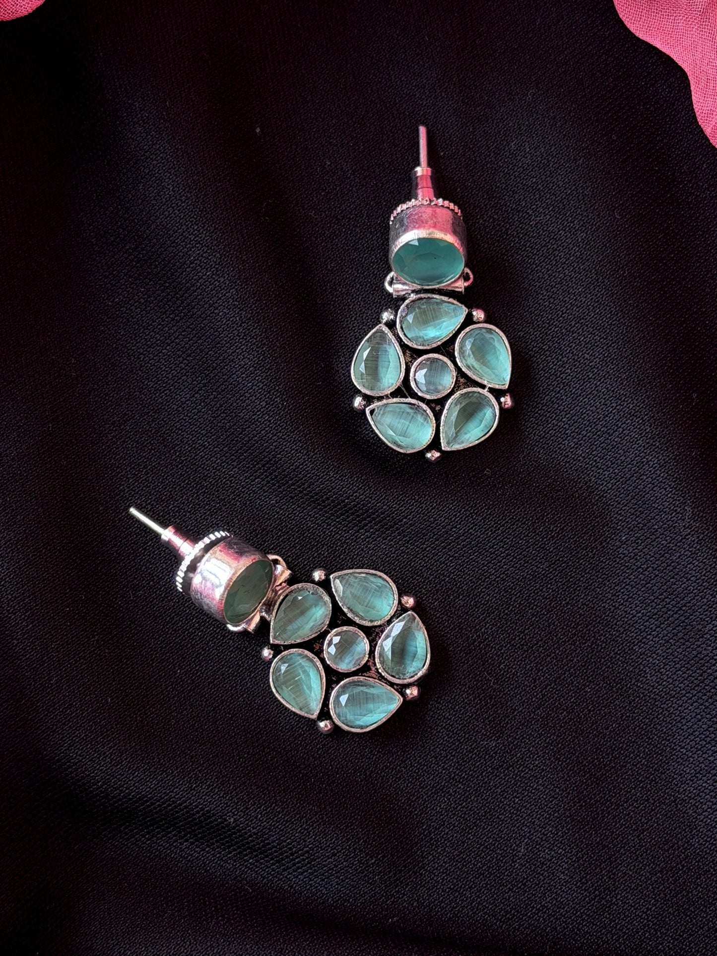 Monalisa Stone Floral Silver Replica Earring