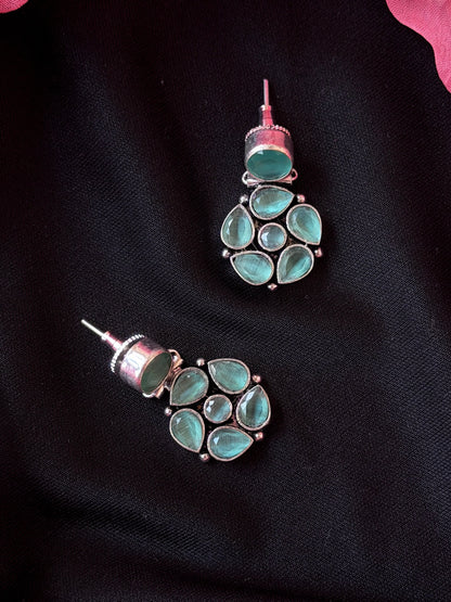 Monalisa Stone Floral Silver Replica Earring