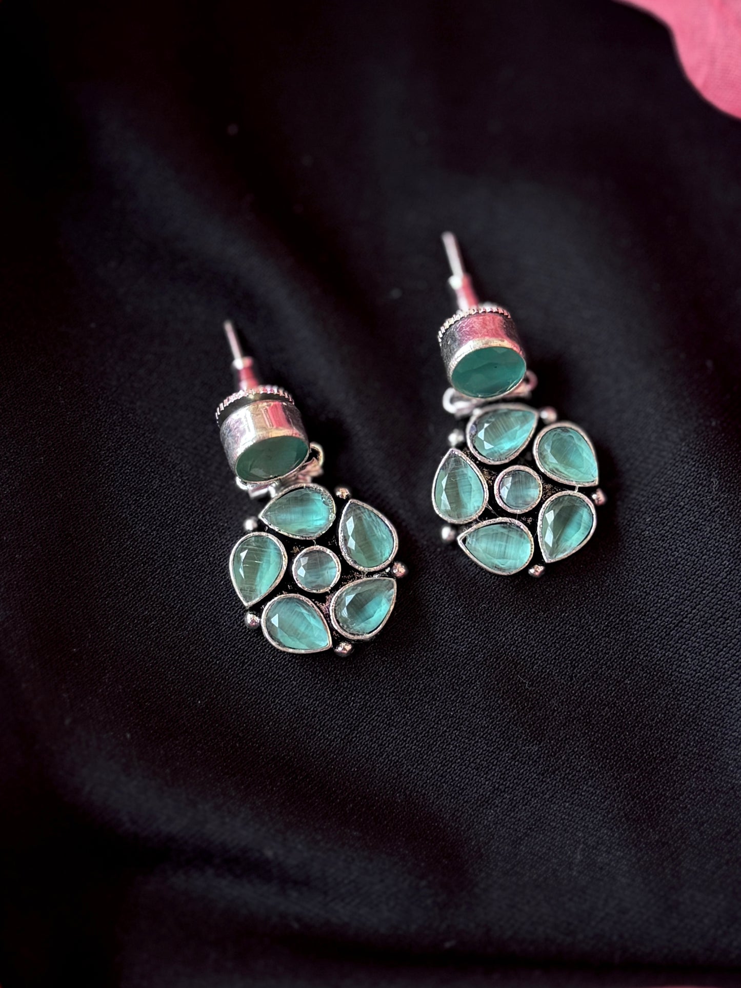 Monalisa Stone Floral Silver Replica Earring