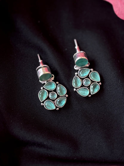 Monalisa Stone Floral Silver Replica Earring