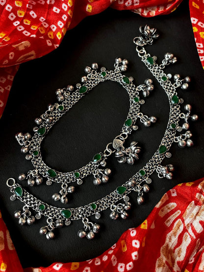 Monalisa Stone Silver Replica Ghunghroo Anklet