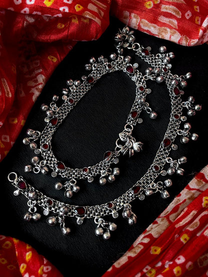 Monalisa Stone Silver Replica Ghunghroo Anklet