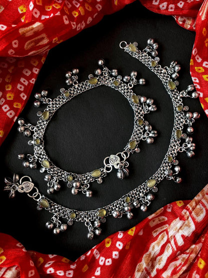 Monalisa Stone Silver Replica Ghunghroo Anklet