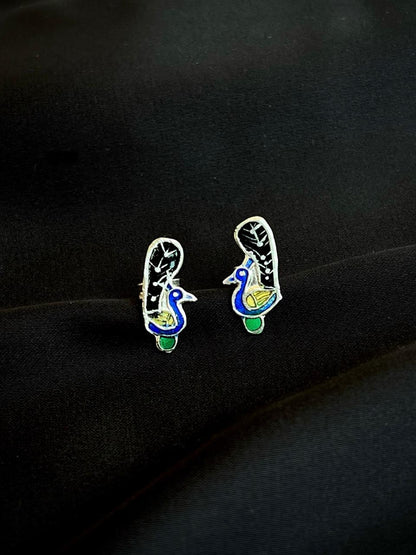 Meenakari Peacock Shape 92.5 Silver Stud Earring