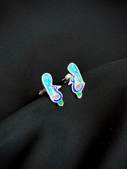 Meenakari Peacock Shape 92.5 Silver Stud Earring