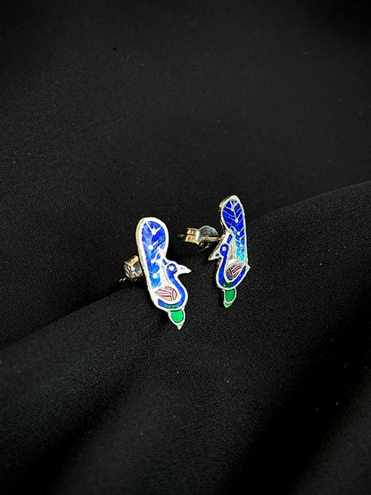Meenakari Peacock Shape 92.5 Silver Stud Earring