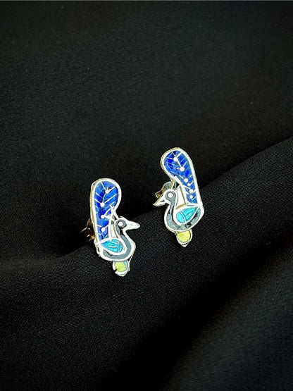 Meenakari Peacock Shape 92.5 Silver Stud Earring