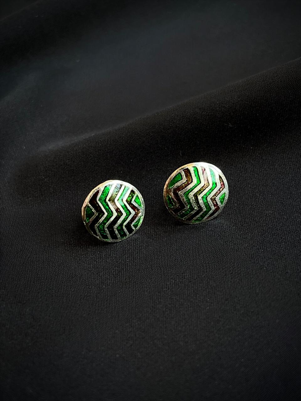 Meenakari Geometrical 92.5 Silver Stud Earring