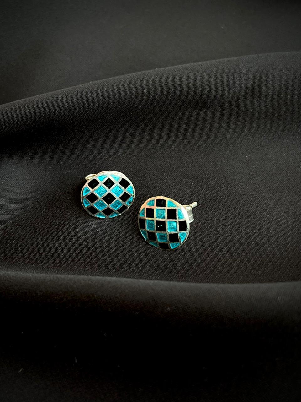 Meenakari Geometrical 92.5 Silver Stud Earring