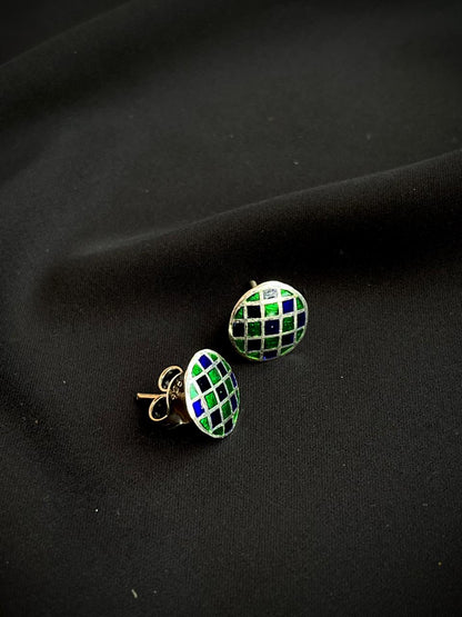 Meenakari Geometrical 92.5 Silver Stud Earring