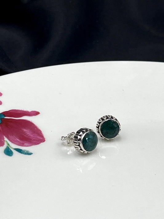 Semi Precious Stone 92.5 Silver Round Stud Earring