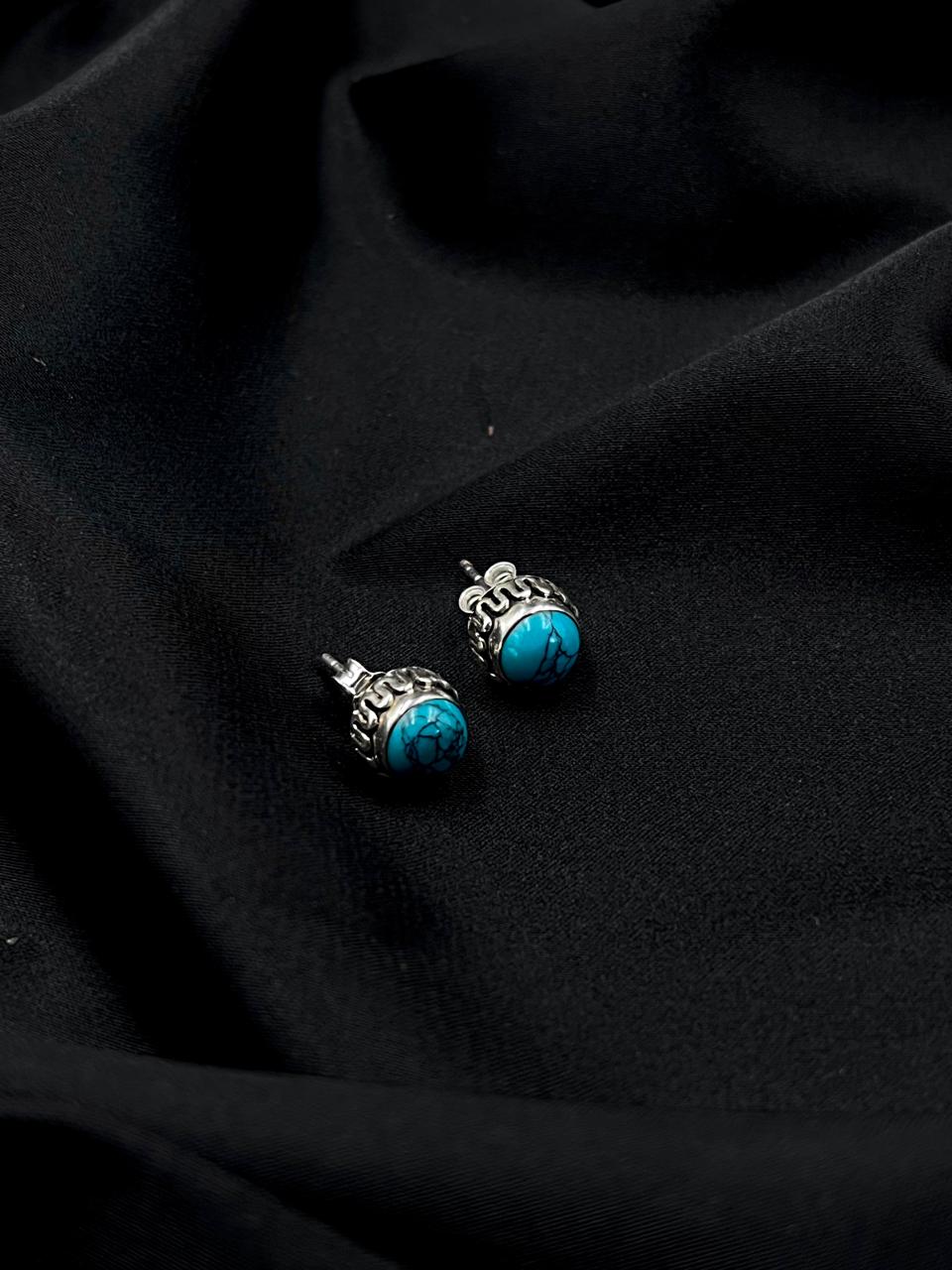 Semi Precious Stone 92.5 Silver Round Stud Earring
