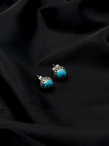 Semi Precious Stone 92.5 Silver Round Stud Earring
