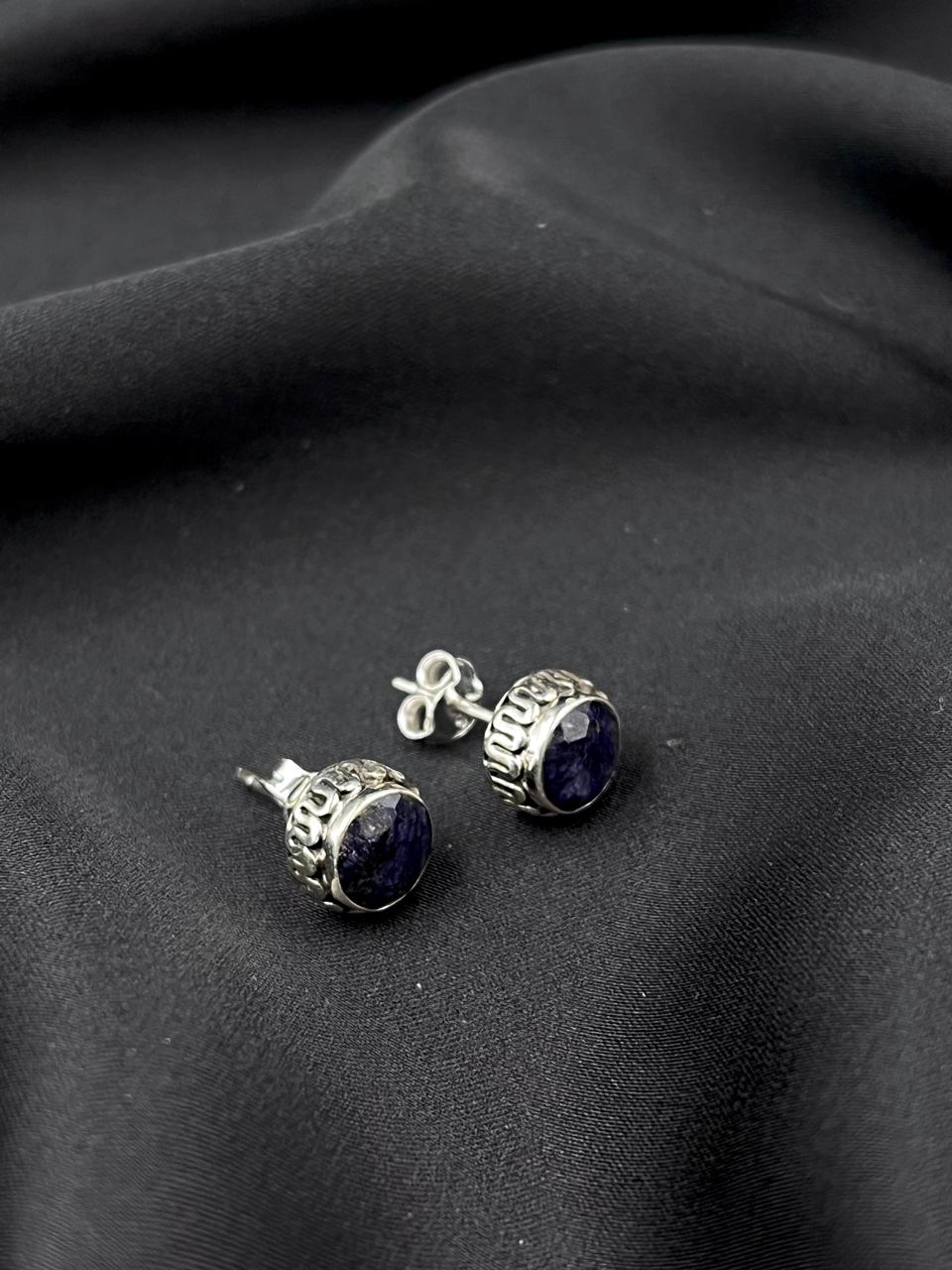 Semi Precious Stone 92.5 Silver Round Stud Earring