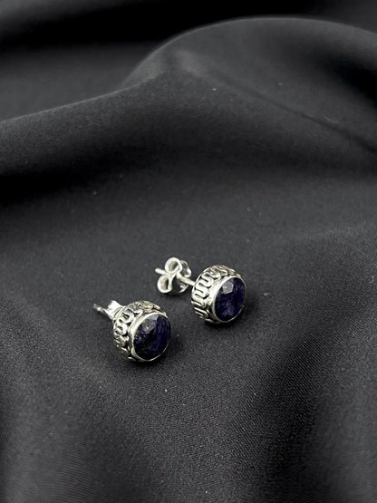 Semi Precious Stone 92.5 Silver Round Stud Earring