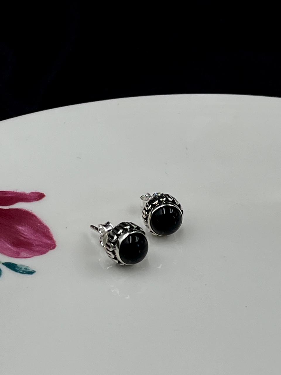 Semi Precious Stone 92.5 Silver Round Stud Earring