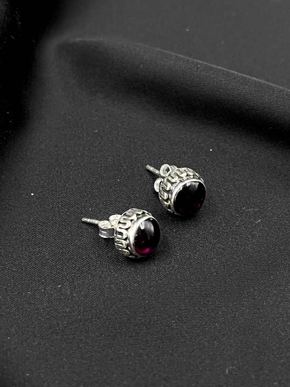 Semi Precious Stone 92.5 Silver Round Stud Earring