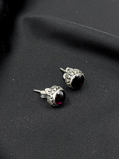 Semi Precious Stone 92.5 Silver Round Stud Earring