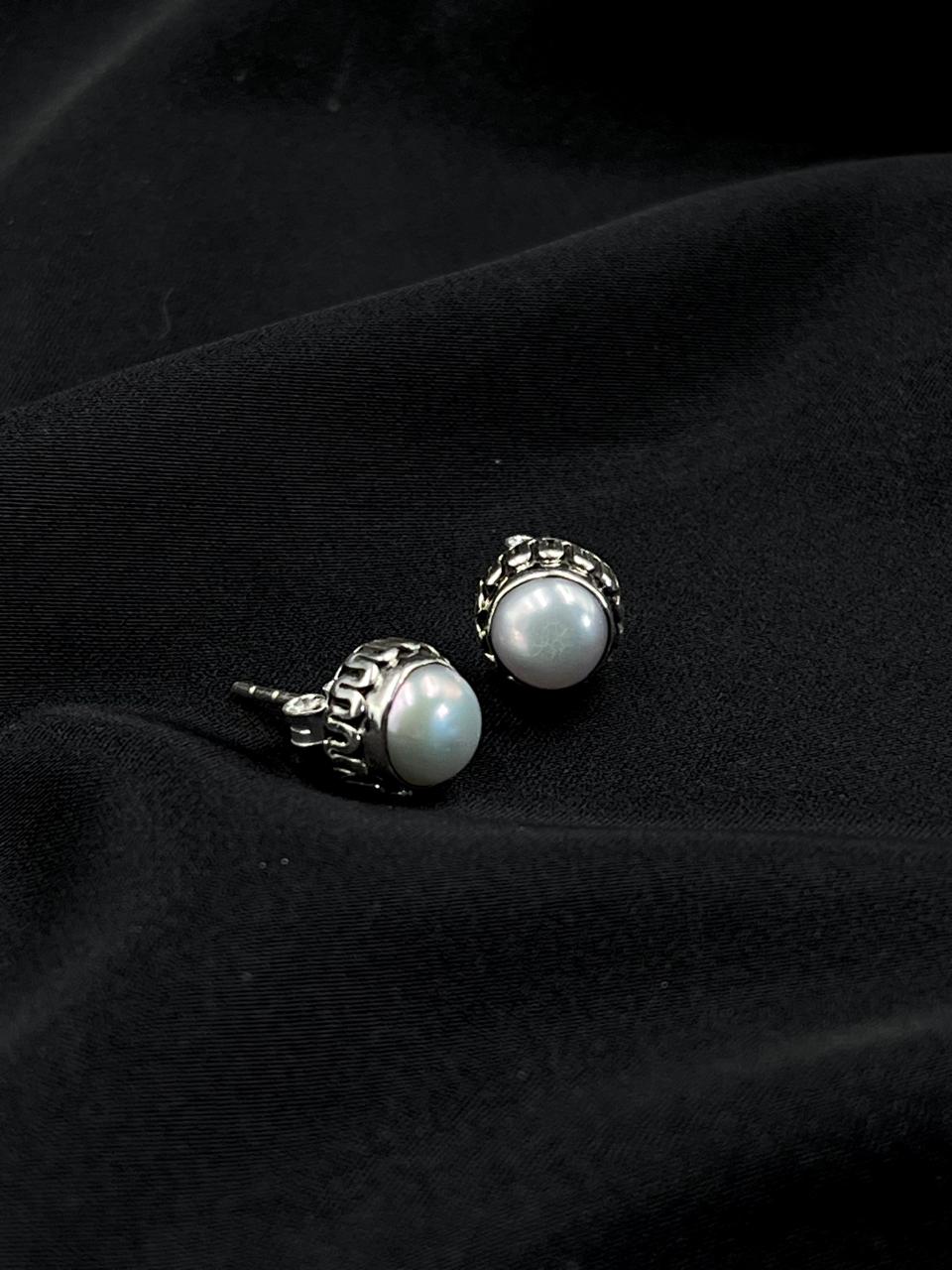 Semi Precious Stone 92.5 Silver Round Stud Earring