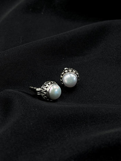 Semi Precious Stone 92.5 Silver Round Stud Earring