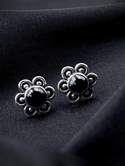 Semi Precious Stone 92.5 Silver Floral Stud Earring