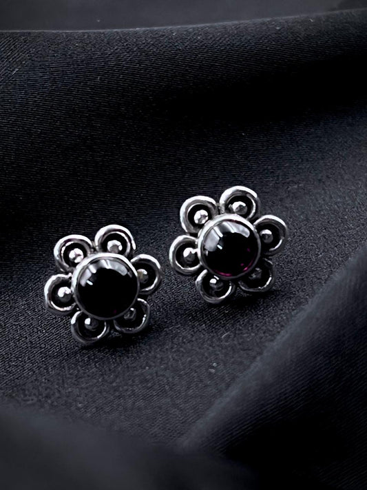 Semi Precious Stone 92.5 Silver Floral Stud Earring