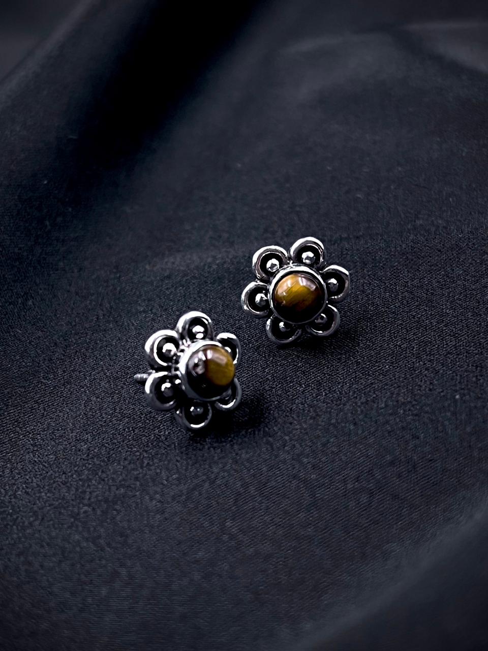 Semi Precious Stone 92.5 Silver Floral Stud Earring