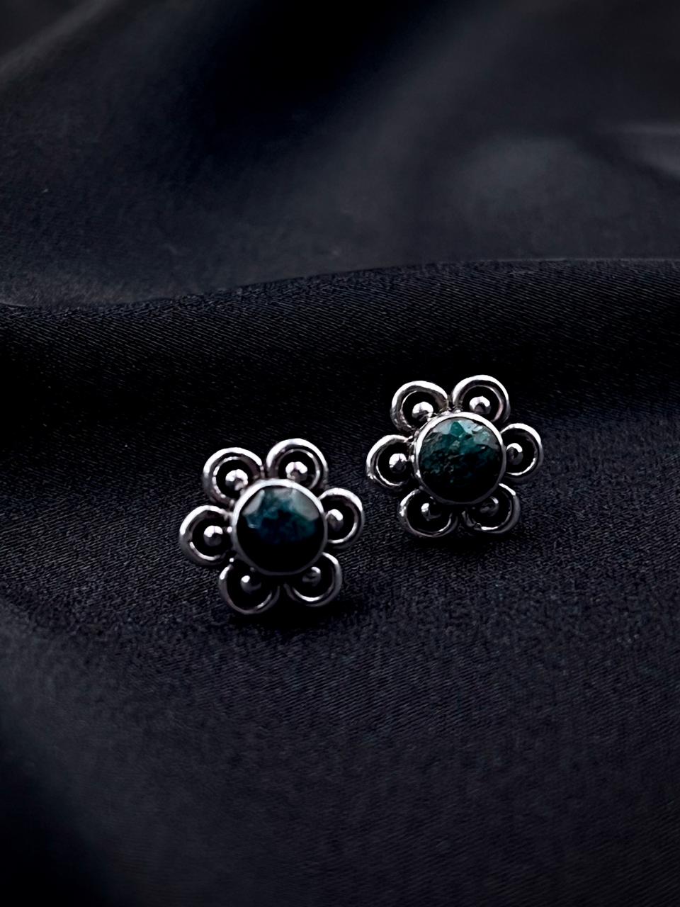 Semi Precious Stone 92.5 Silver Floral Stud Earring