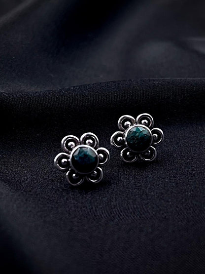 Semi Precious Stone 92.5 Silver Floral Stud Earring
