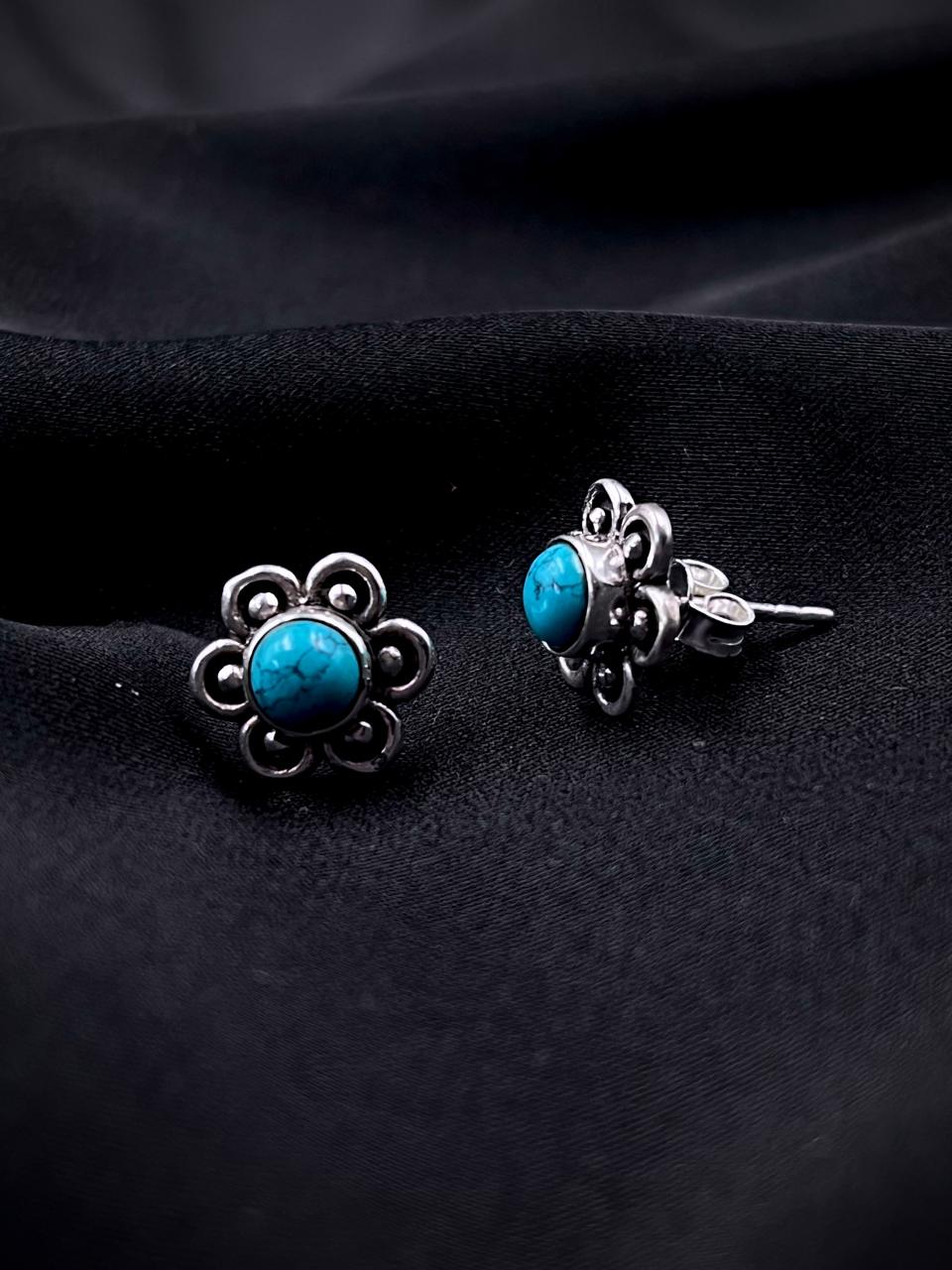 Semi Precious Stone 92.5 Silver Floral Stud Earring