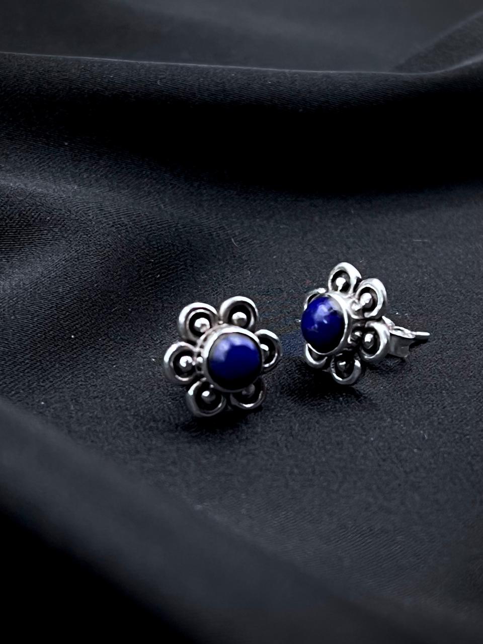Semi Precious Stone 92.5 Silver Floral Stud Earring