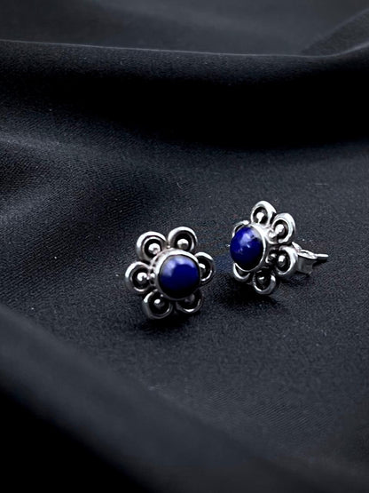 Semi Precious Stone 92.5 Silver Floral Stud Earring