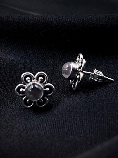 Semi Precious Stone 92.5 Silver Floral Stud Earring
