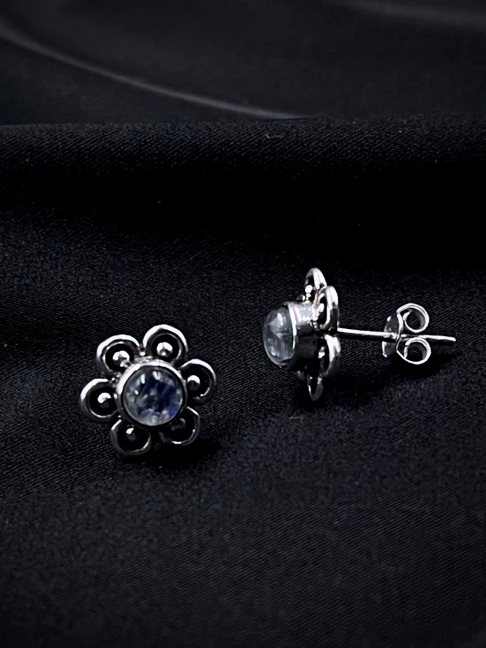 Semi Precious Stone 92.5 Silver Floral Stud Earring