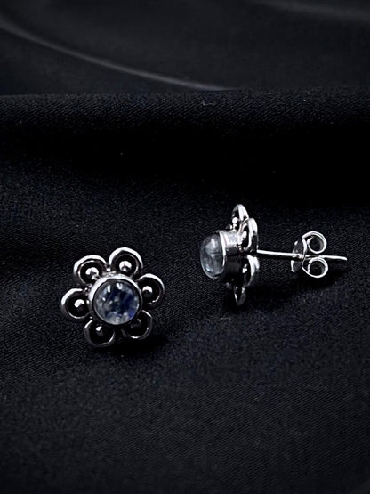 Semi Precious Stone 92.5 Silver Floral Stud Earring