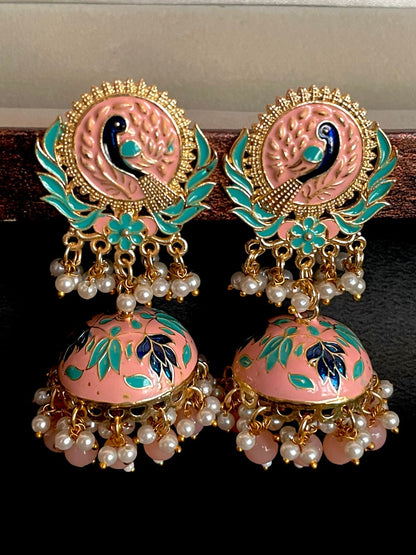 Peacock Top Meenakari Jhumka Earring