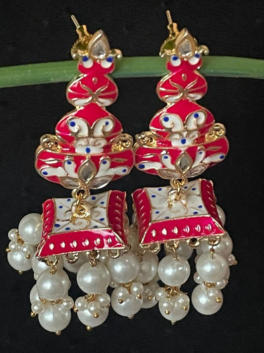 Meenakari Hand Painted Pearl Drop Earring