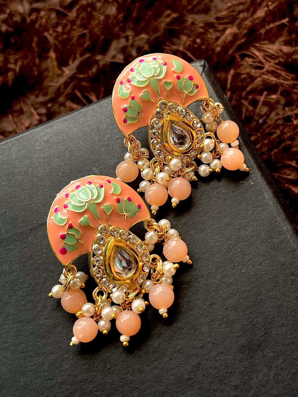 Meenakari Kundan Hand Painted Stud Earring