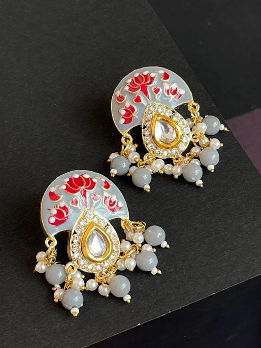 Meenakari Kundan Hand Painted Stud Earring
