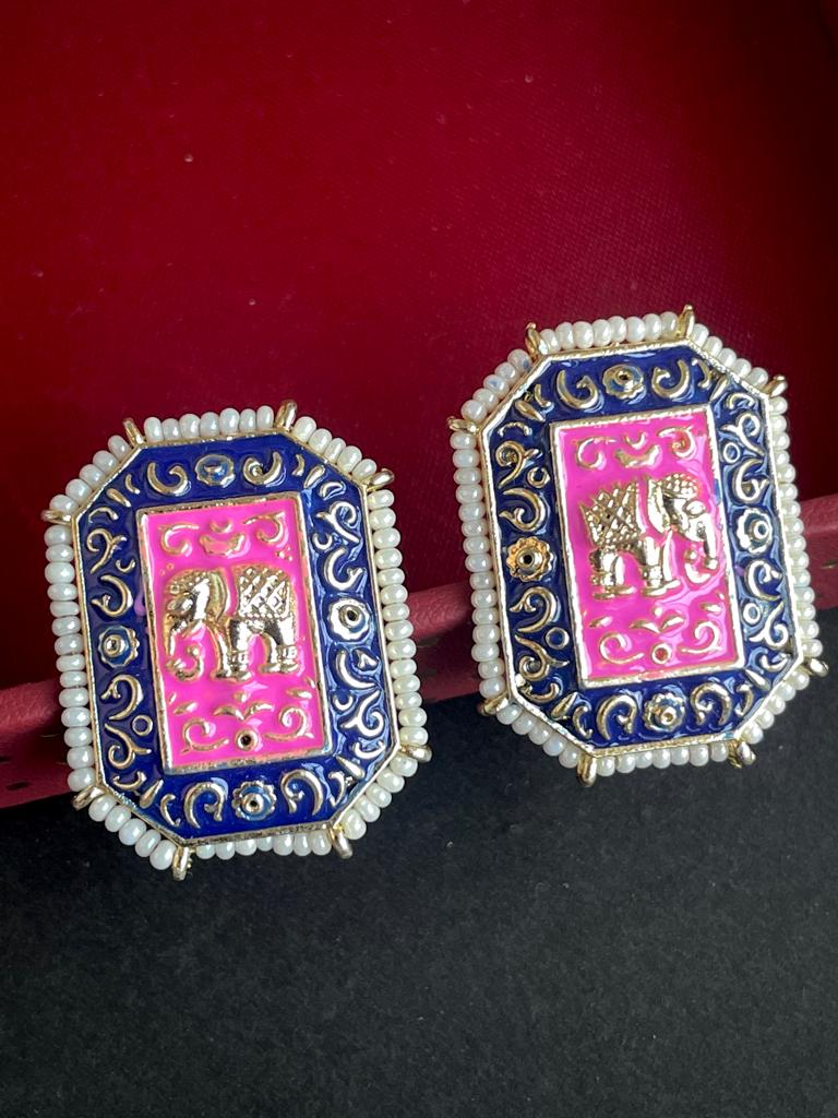 Meenakari Hand Painted Elephant Print Stud Earring