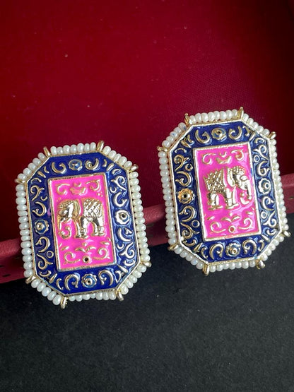 Meenakari Hand Painted Elephant Print Stud Earring